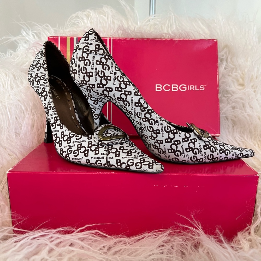 BCBGirls heels in white and chocolate colors. Size 9